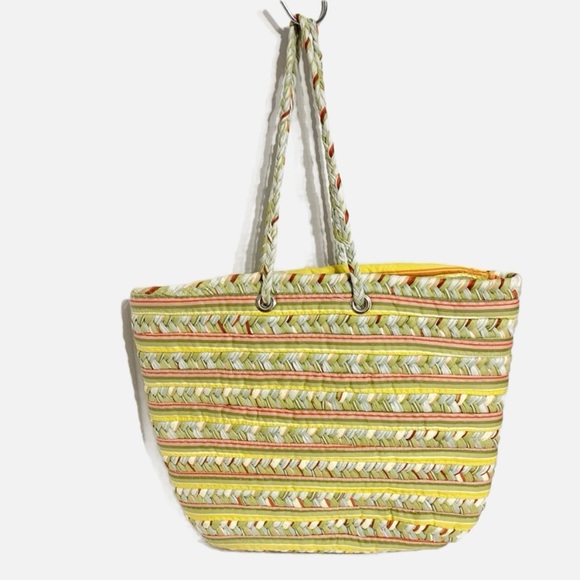 Unbranded Rag Bag Tote Shoulder Bag Braided Fabric Two Handles Yellow Green 💛💚 - Picture 1 of 9